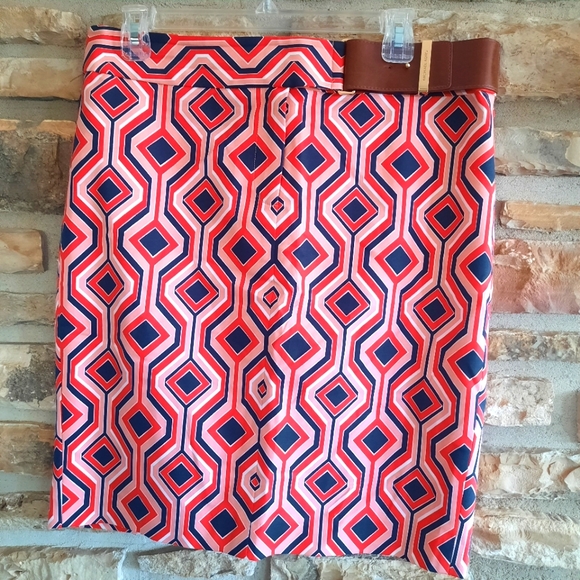 Michael Kors Dresses & Skirts - Micheal Kors Pensil Skirt Geometric Pink Orange Belted Lined Sz 10
